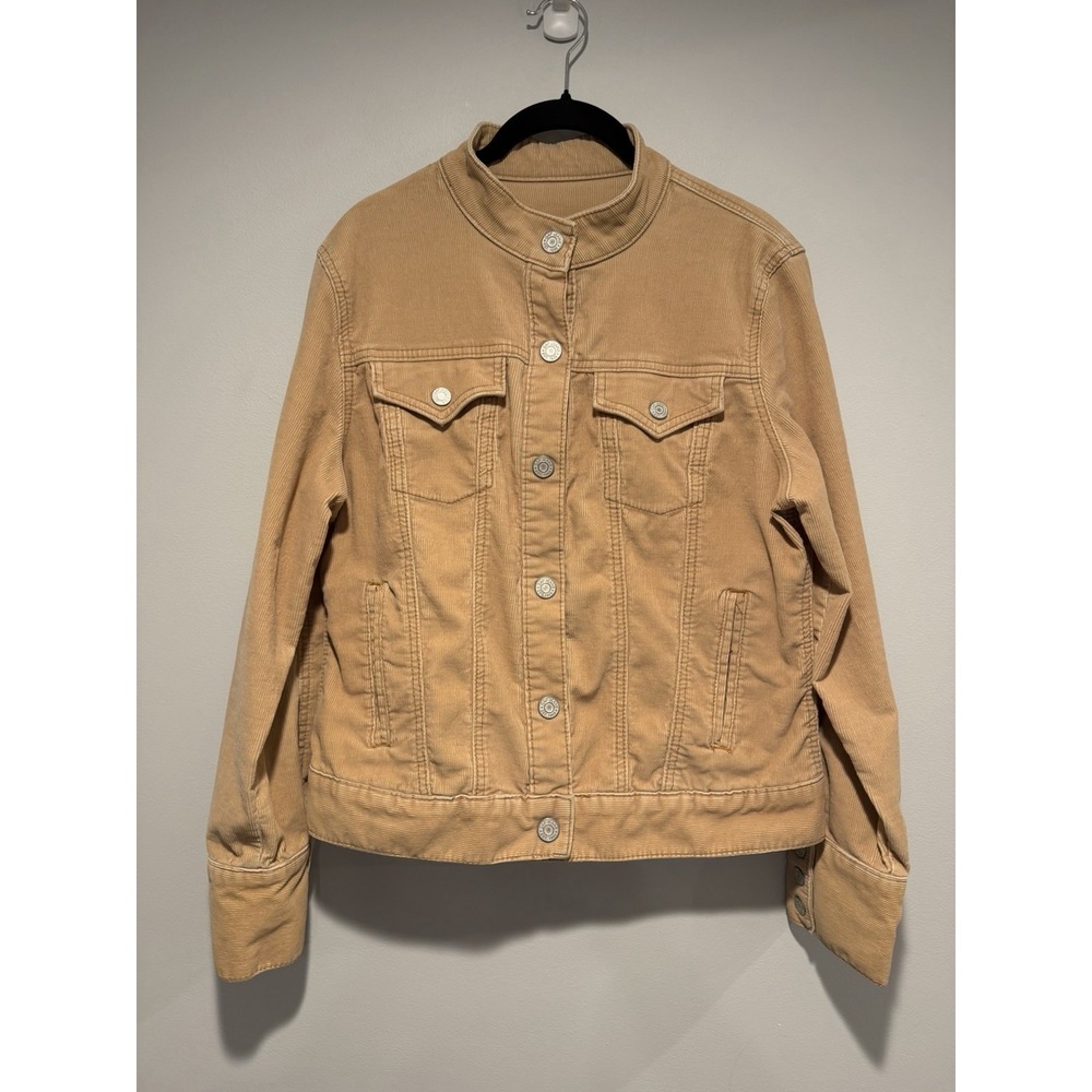 Vintage Gap Y2K Stretch Snap Corduroy Trucker Jacket Womens Size L TanPockets